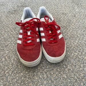 Red Suede Adidas Gazelles platform
